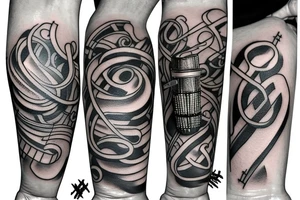 a music tattoo for men that goes around my left hand through my entire left arm tattoo idea