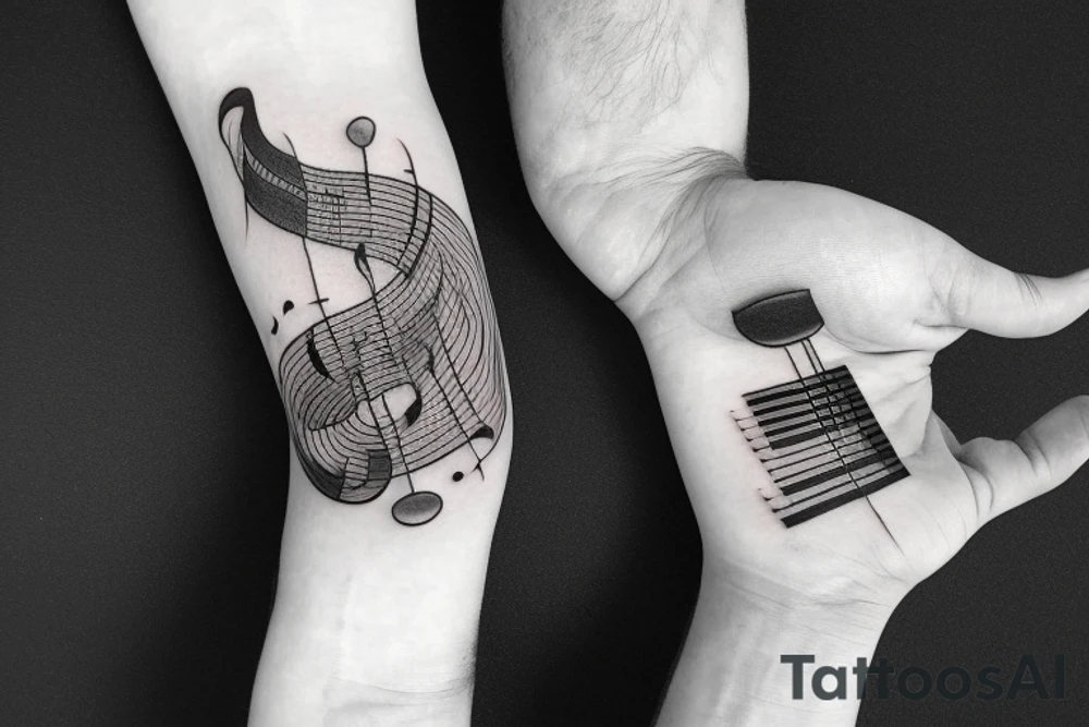 a music tattoo for men that goes around my left hand through my entire left arm tattoo idea