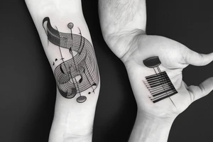 a music tattoo for men that goes around my left hand through my entire left arm tattoo idea