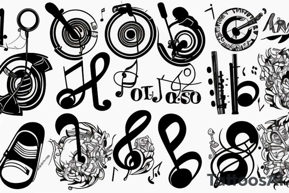 a music tattoo for men that goes around my left hand through my entire left arm tattoo idea