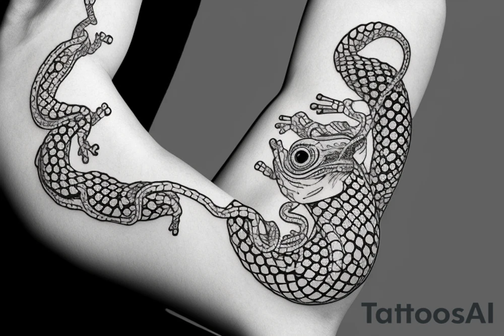 japenese style arm sleeve with japanese frogs fighting a snake tattoo idea