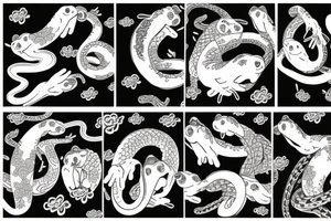 japenese style arm sleeve with japanese frogs fighting a snake tattoo idea
