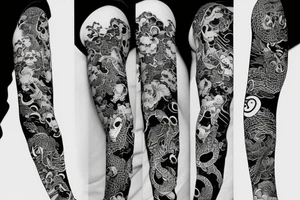 japenese style arm sleeve with japanese frogs fighting a snake tattoo idea