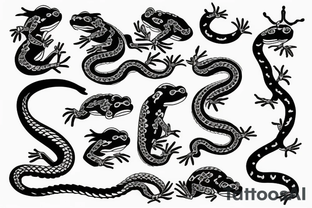 japenese style arm sleeve with japanese frogs fighting a snake tattoo idea