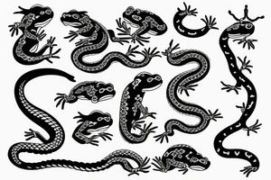 japenese style arm sleeve with japanese frogs fighting a snake tattoo idea