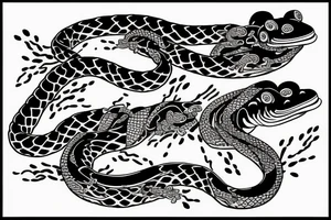 japenese style arm sleeve with japanese frogs fighting a snake tattoo idea