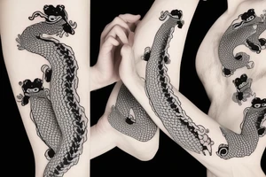 japenese style arm sleeve with japanese frogs fighting a snake tattoo idea
