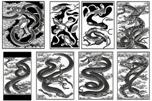 japenese style arm sleeve with japanese frogs fighting a snake tattoo idea