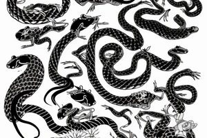japenese style arm sleeve with japanese frogs fighting a snake tattoo idea