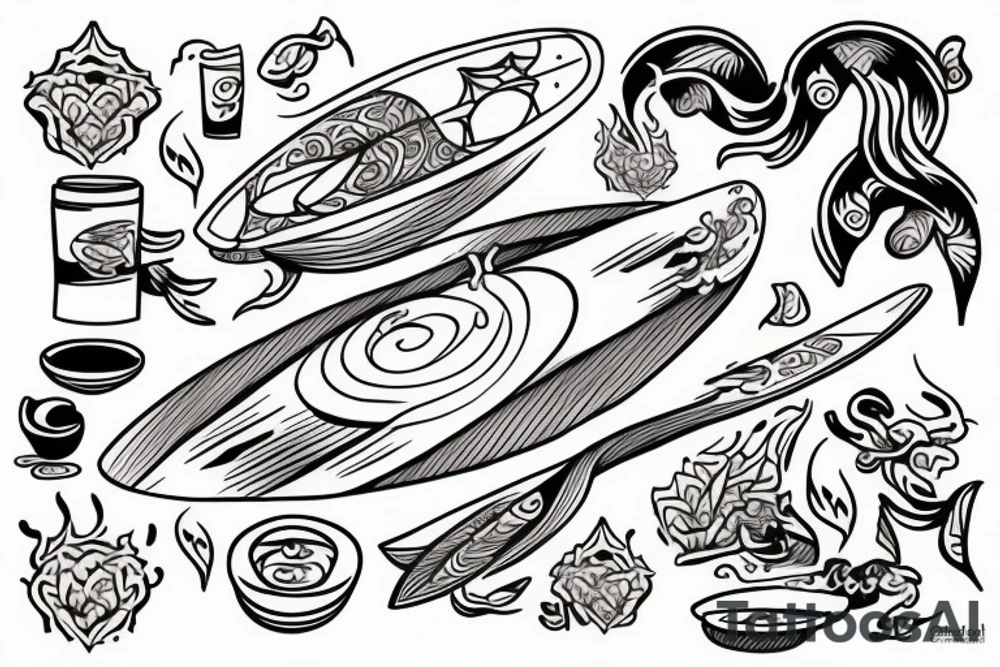 Surfing on a wave with Indian food tattoo idea
