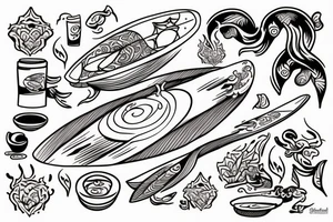 Surfing on a wave with Indian food tattoo idea