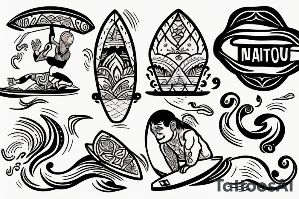 Surfing on a wave with Indian food tattoo idea
