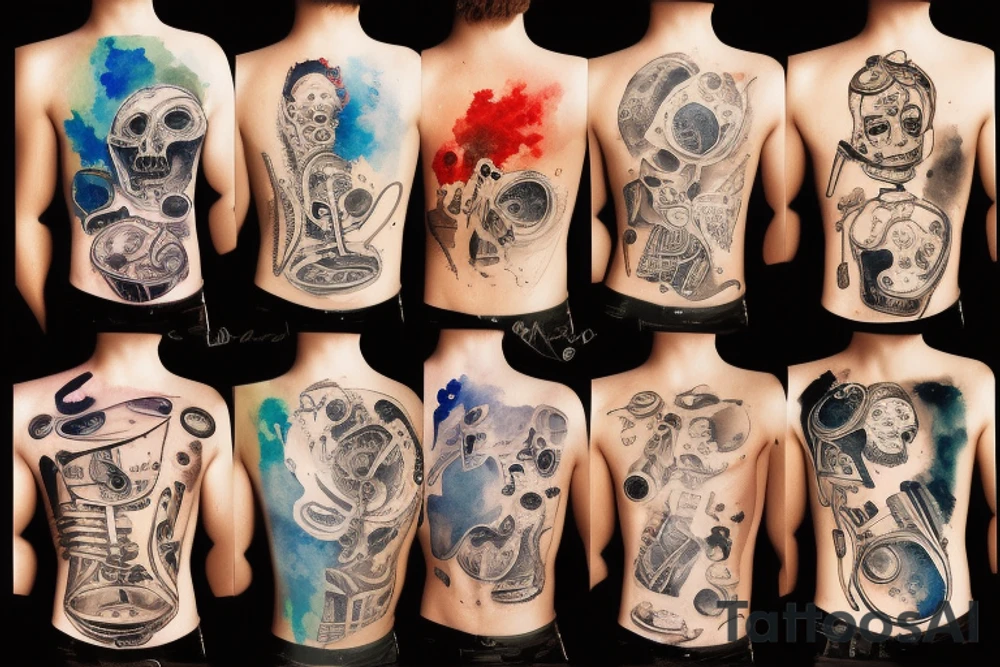 bombs and explosions on torso tattoo idea