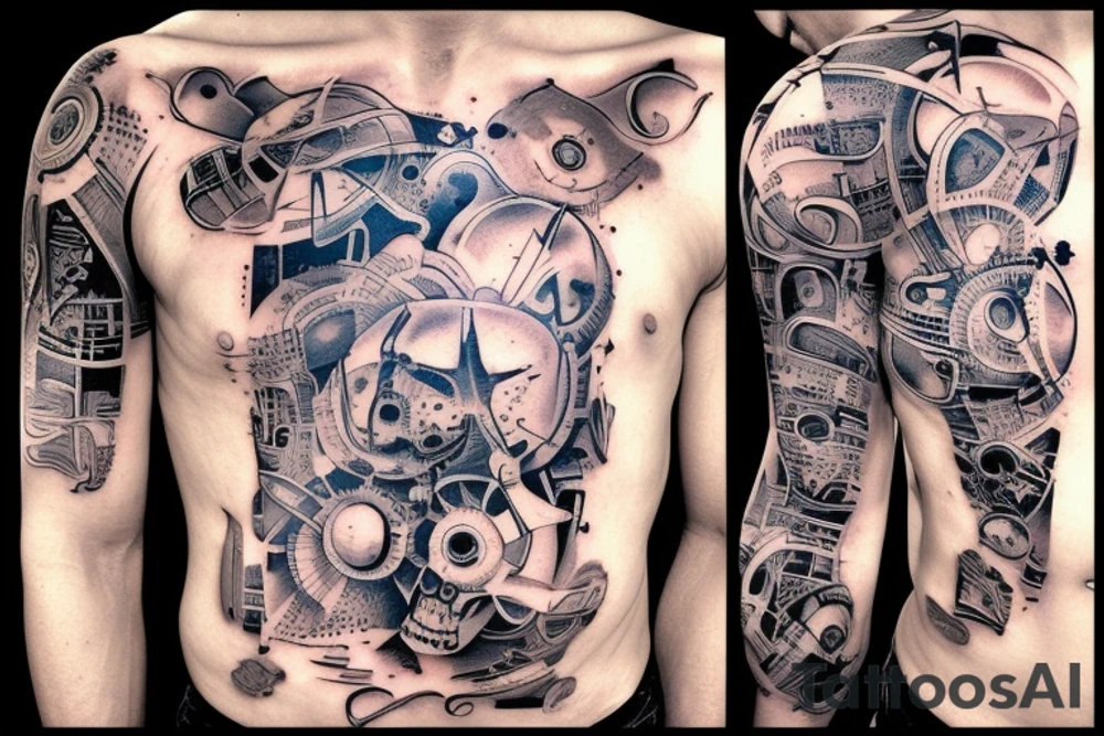 bombs and explosions on torso tattoo idea