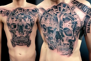 bombs and explosions on torso tattoo idea