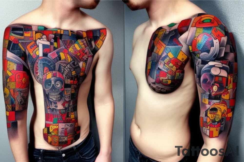 bombs and explosions on torso tattoo idea
