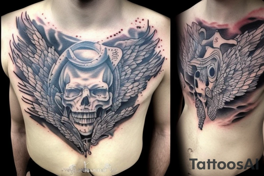 solemn war torn soul tattoo on torso detailed tattoo idea