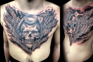 solemn war torn soul tattoo on torso detailed tattoo idea