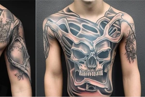 solemn war torn soul tattoo on torso detailed tattoo idea