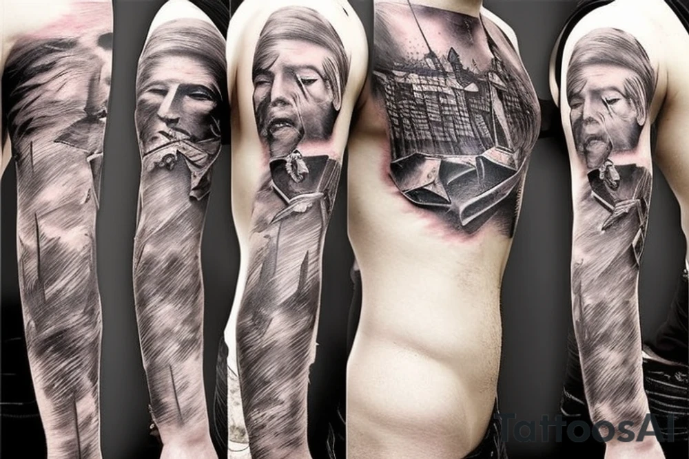 solemn war torn soul contemporary tattoo on stomach tattoo idea