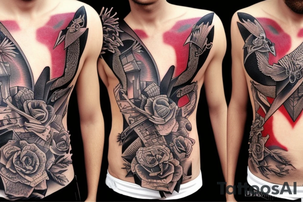 solemn war torn soul contemporary tattoo on stomach tattoo idea