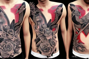 solemn war torn soul contemporary tattoo on stomach tattoo idea