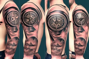 surreal compass fortress tattoo idea