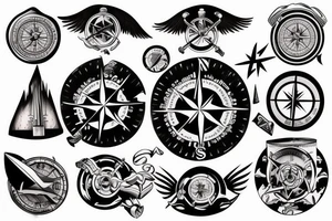 surreal compass fortress tattoo idea