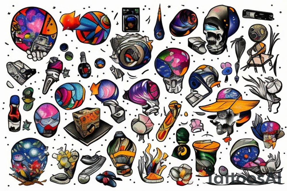 plan dropping bombs at night colorful tattoo idea