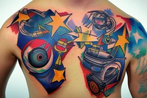 plane dropping bombs at night colorful tattoo idea