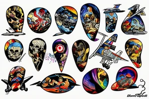 plane dropping bombs at night colorful tattoo idea