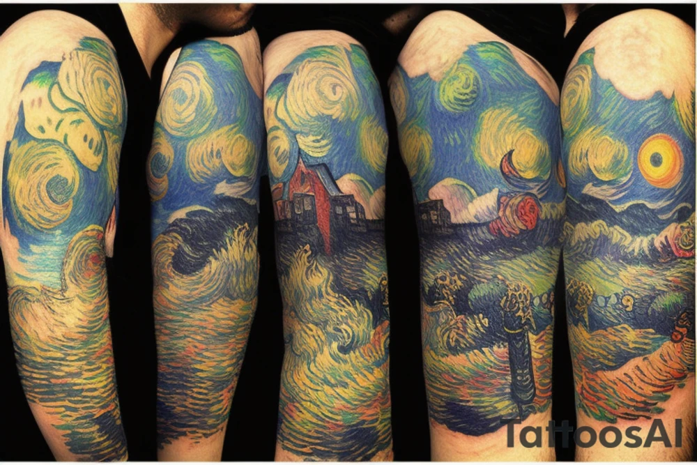 fog bombs at night colorful tattoo idea