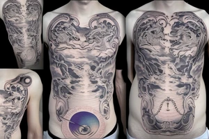 celestial voyage abdomen tattoo idea