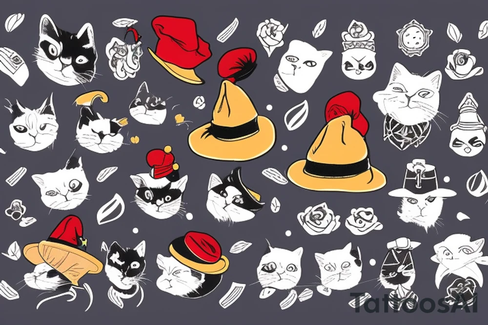 black cat with a funny hat and sweater tattoo idea