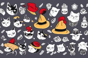 black cat with a funny hat and sweater tattoo idea