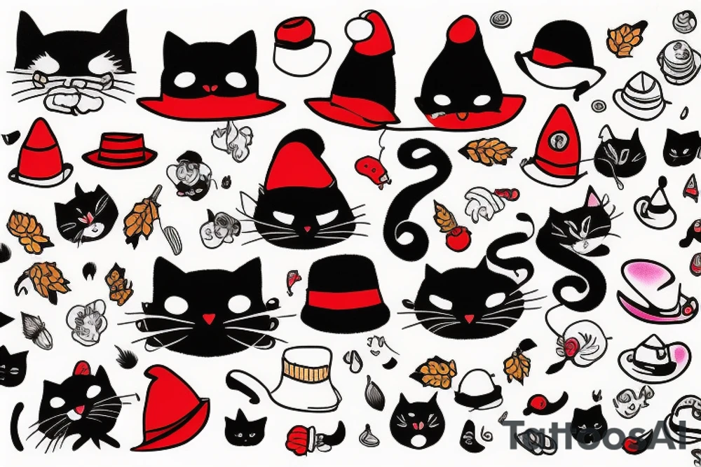 black cat with a funny hat and sweater tattoo idea