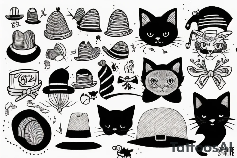black cat with a funny hat and sweater tattoo idea