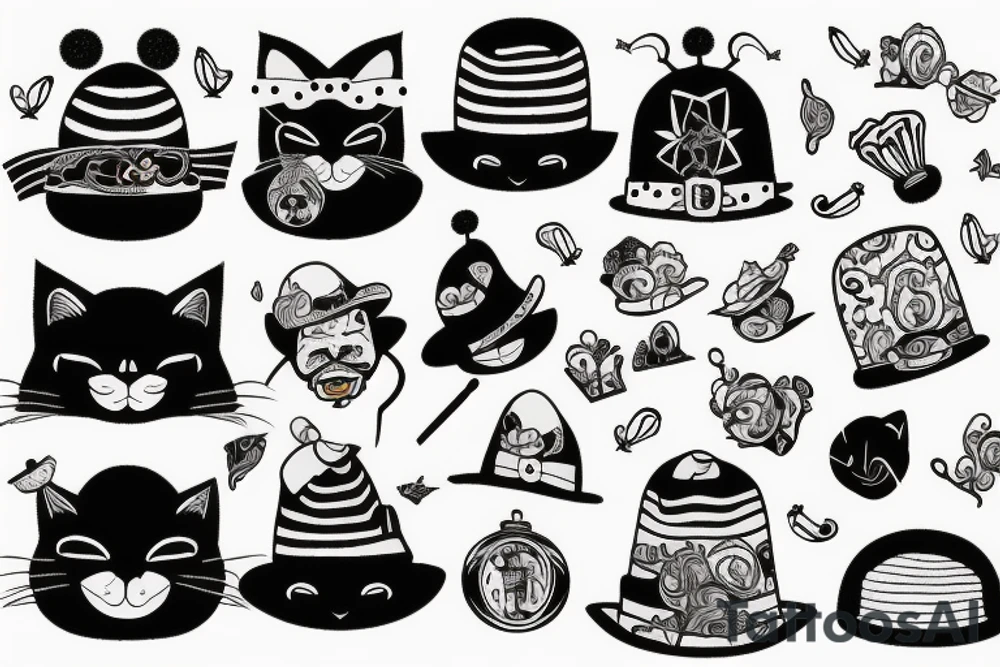 black cat with a funny hat and sweater tattoo idea
