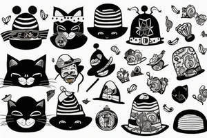 black cat with a funny hat and sweater tattoo idea