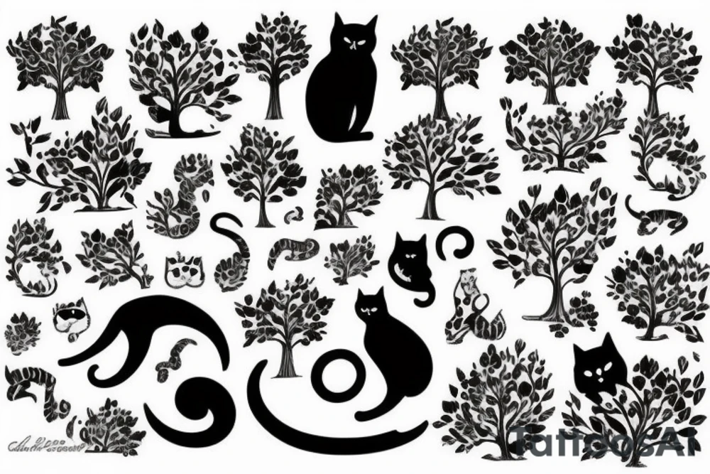 Cat on trees tattoo idea