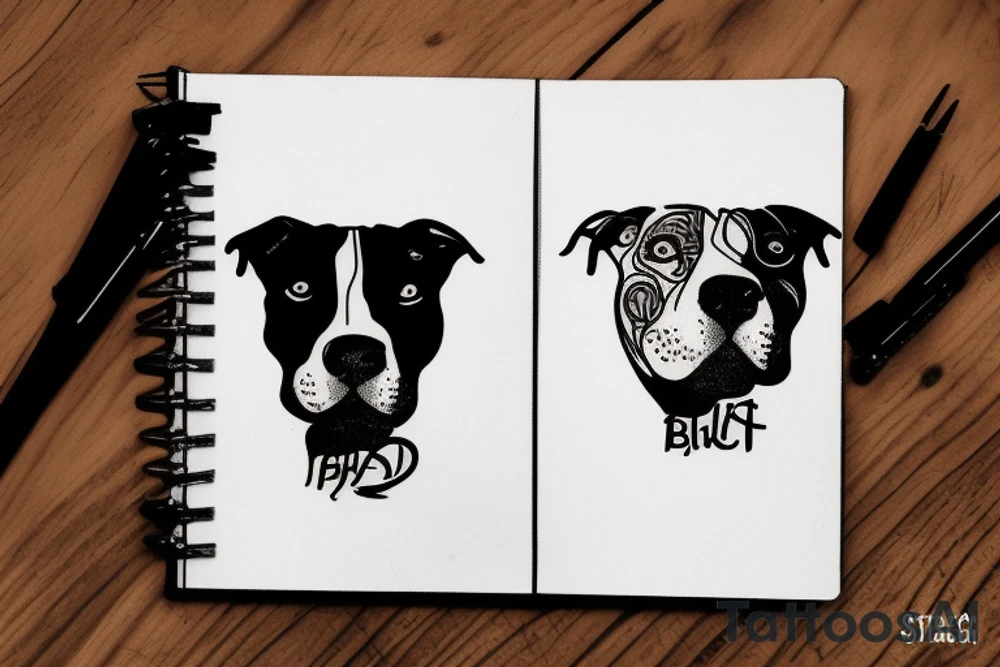 aggressive pit bull with scars on face tattoo idea