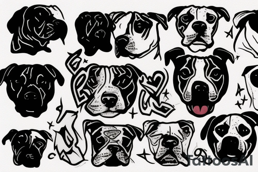 aggressive pit bull with scars on face tattoo idea
