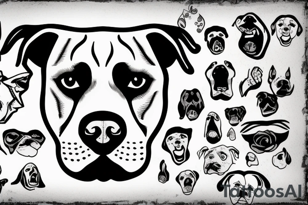 aggressive pit bull with scars on face tattoo idea