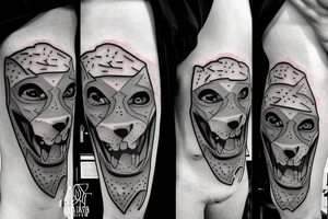 aggressive pit bull with scars on face and teeth out tattoo idea