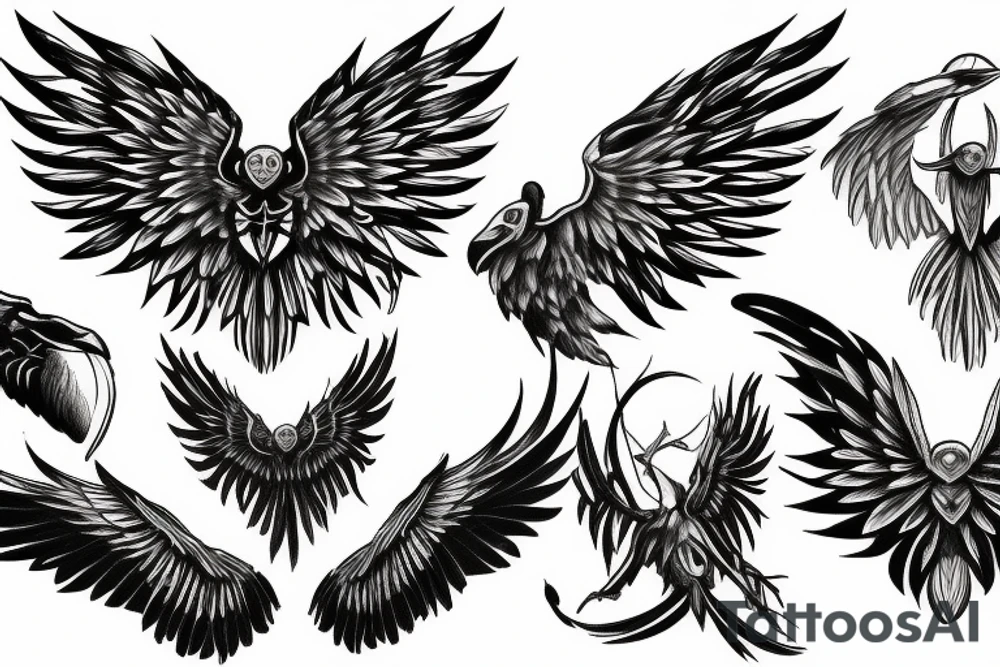 dark mystical wings tattoo idea