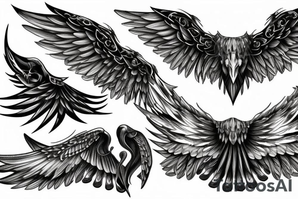 dark mystical wings tattoo idea