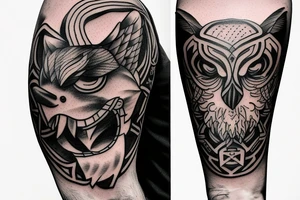 Odin from shoulder to lower bicep then raven around elbow and wolf on from elbow to wrist tattoo idea