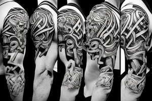 Odin from shoulder to lower bicep tattoo idea