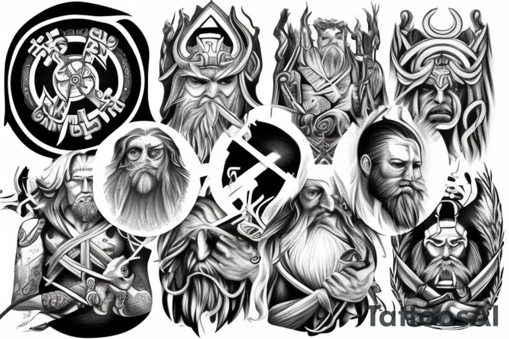 Odin from shoulder to lower bicep tattoo idea