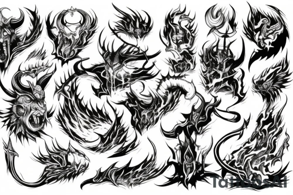 The Devil on a throne engulfed with flames in hell tattoo idea